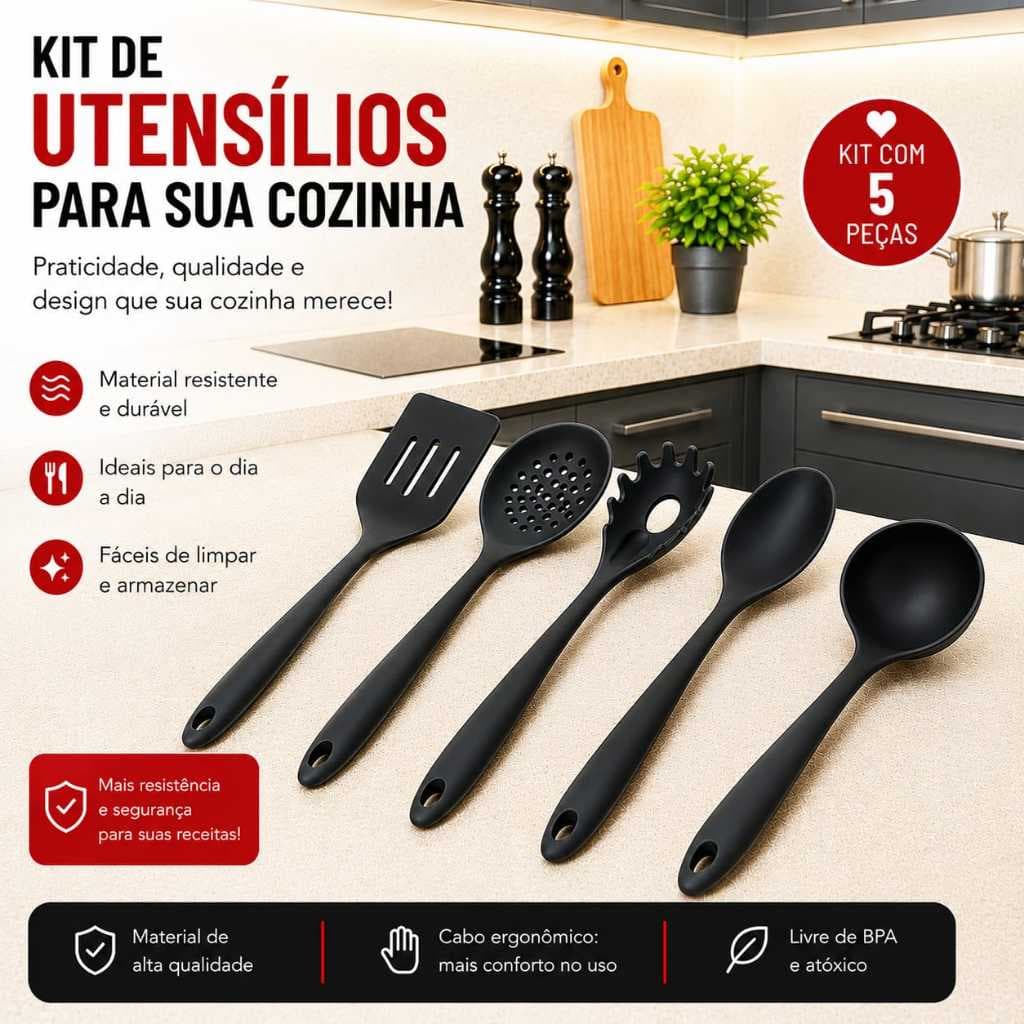 Utensílios silicone - Concha Espumadeira Pegador Macarrão Colher Espatula vazada