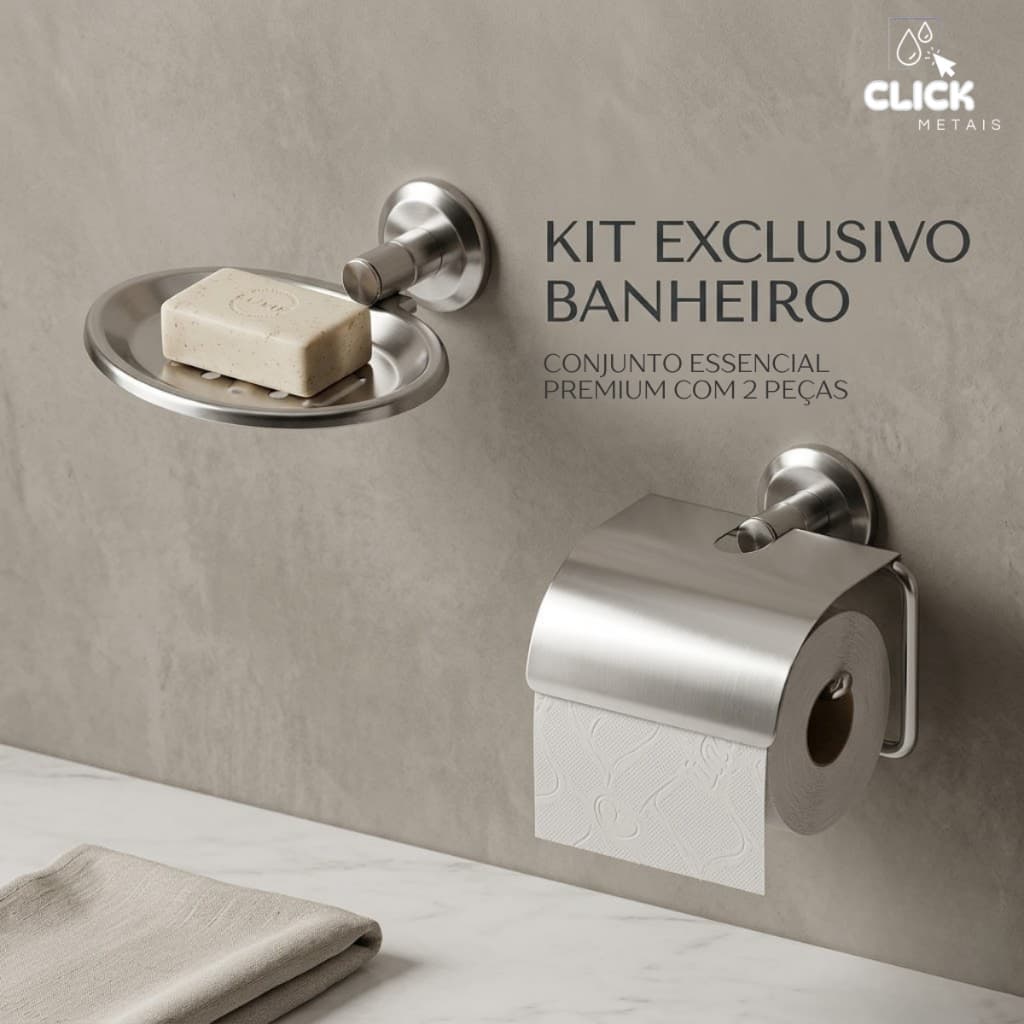 Kit para Banheiro Basico 2 Peças Inox Saboneteira e Papeleira/ Porta Papel Higienico Inox