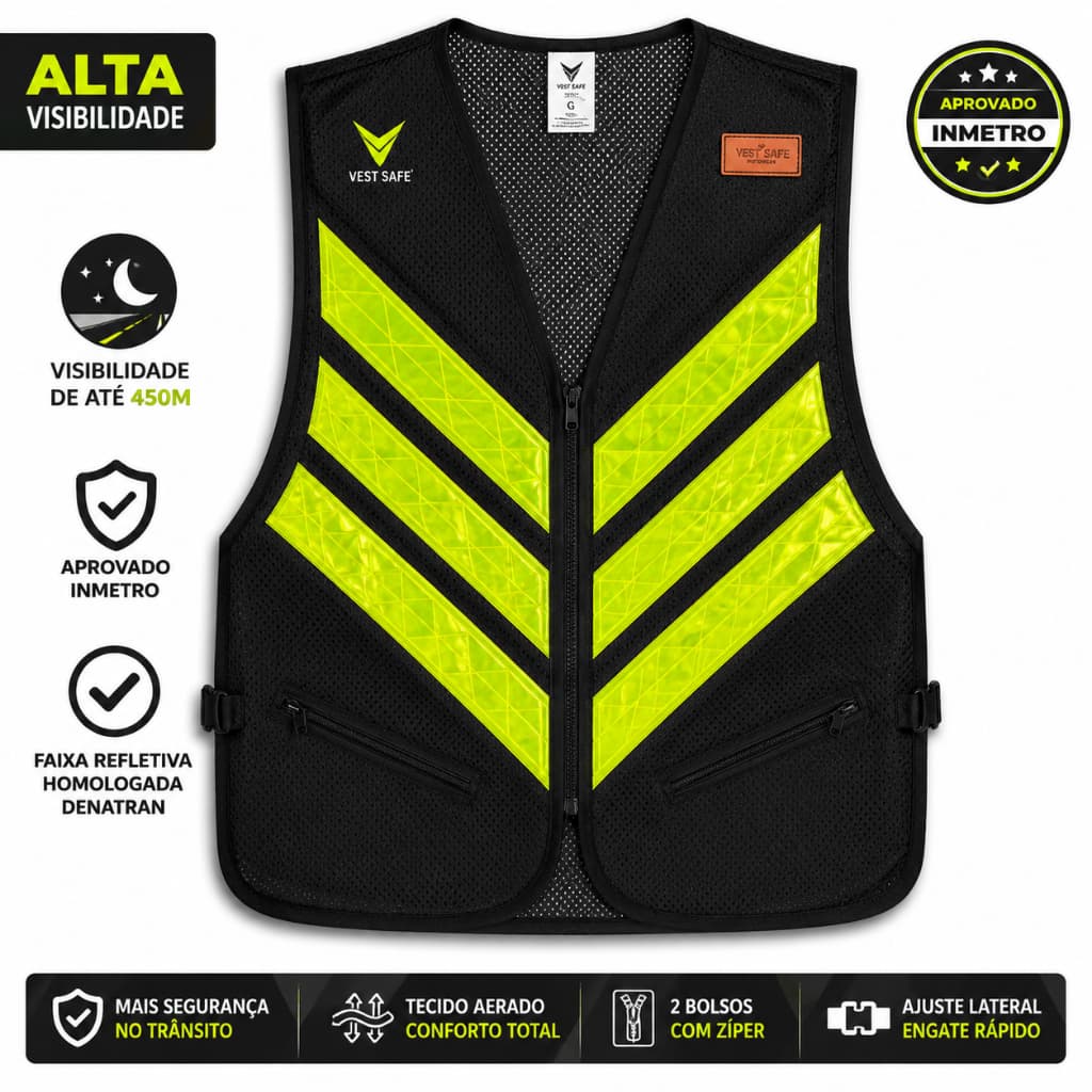 Colete Refletivo Motoboy Mototaxi Com Bolso Aprovado Inmetro Denatran