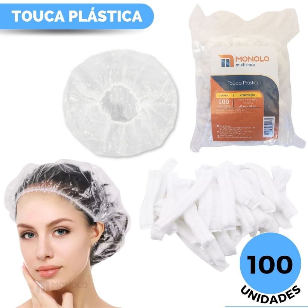 Kit 100 Toucas Plástica Descartável Cabelo Banho Sanfonada Hotel Motel c/ Elástico Resistente SPA