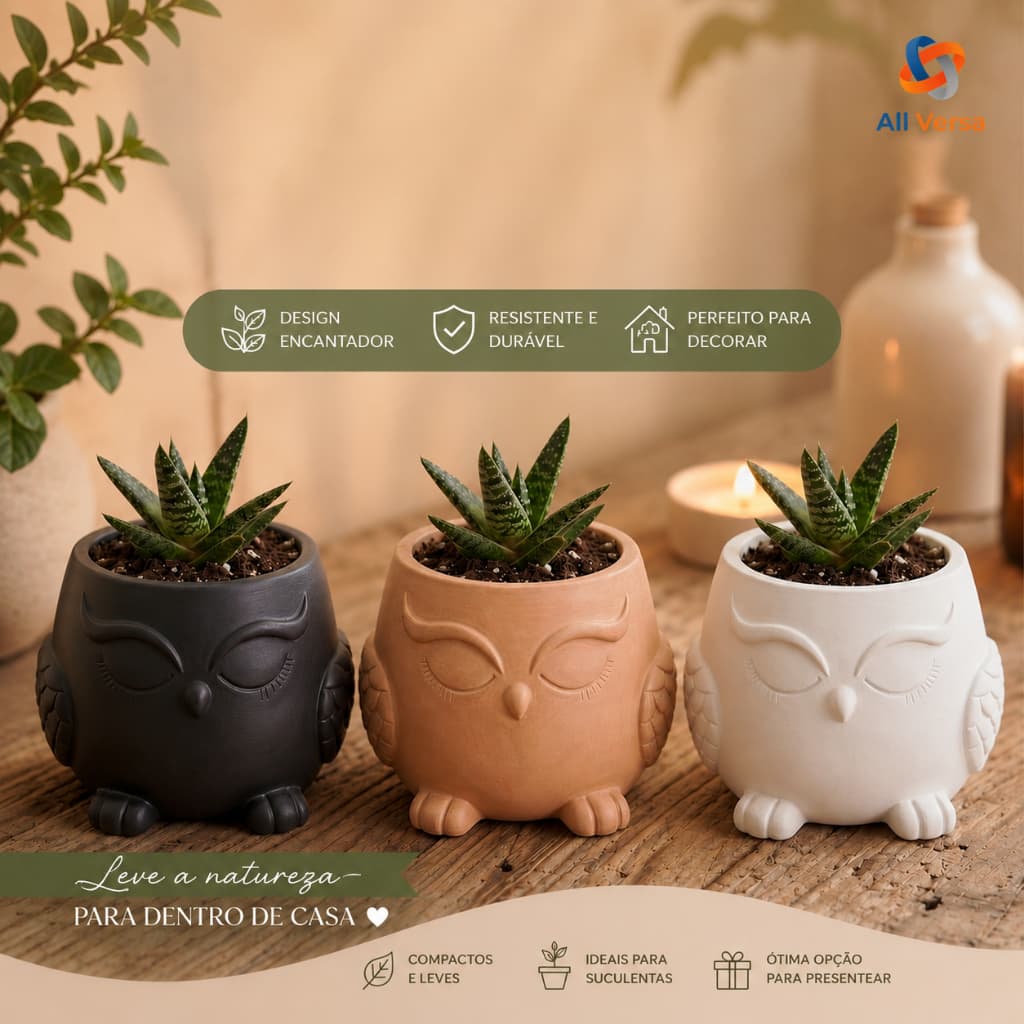 Vaso Decorativo Coruja para Suculentas e Plantas - Design Moderno Criativo para Decoração