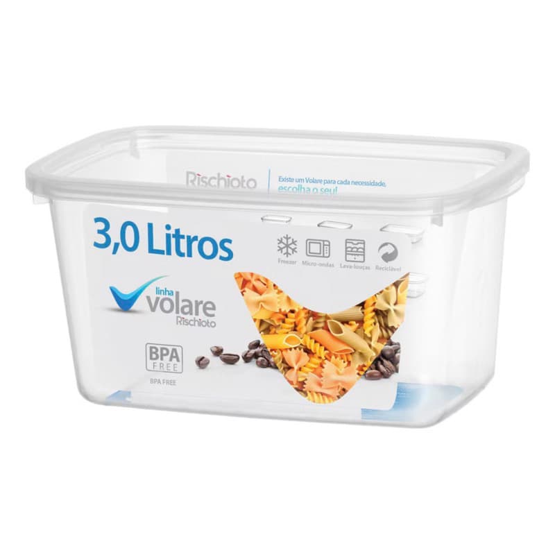 Kit 3 Potes Retangular Volare Transparente 3,0 Litros- Presídio
