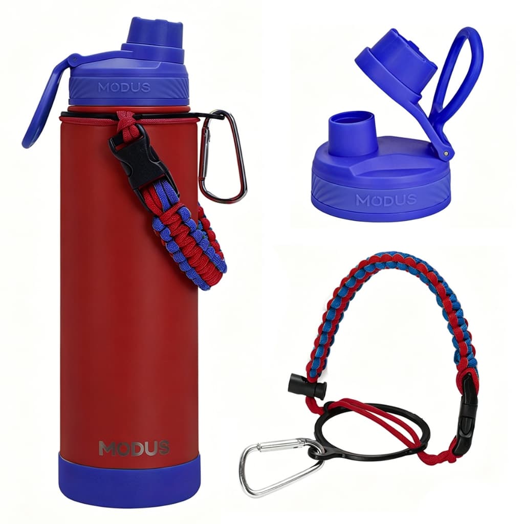 MODUS Garrafa Térmica 750ml Inox Isolada a Vácuo Aço Inox com Base de Silicone e Paracord Alça