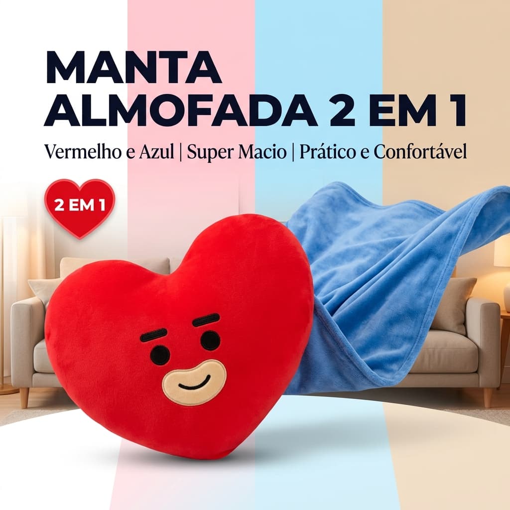 Manta Almofada Infantil Personagem Anime BT21 Vermelha Conforto Lazer Decoração