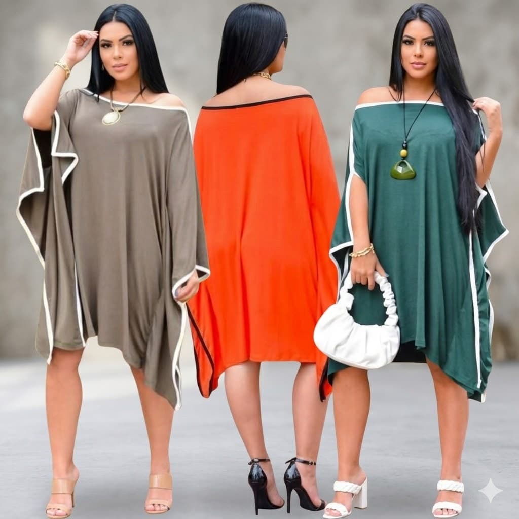 Vestido bata Saida de Praia ombro a ombro soltinho confortável casual elegante manga ampla aberta moderno estiloso leve