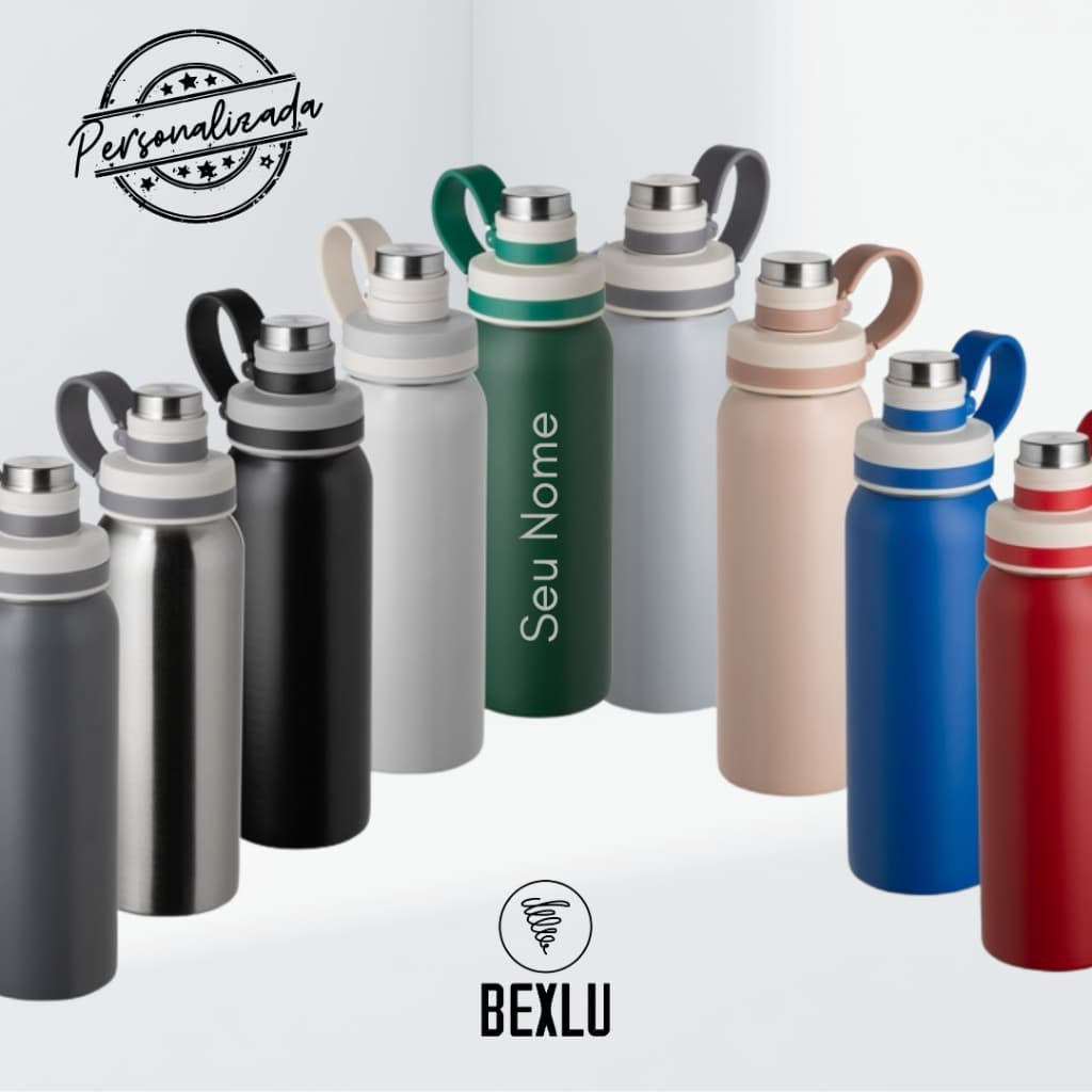 Garrafa Personalizada Squeeze Inox 800ml C/ Alça Quente/Frio Inverno