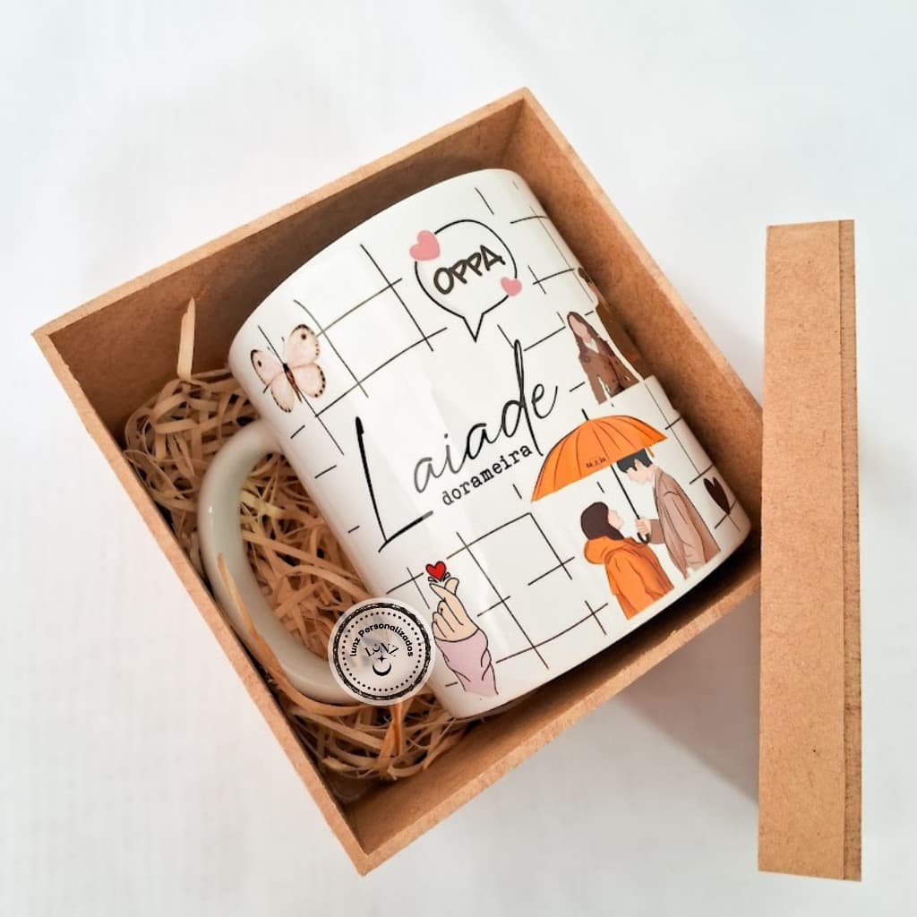 Caneca Dorameira Personalizada + Caixa MDF