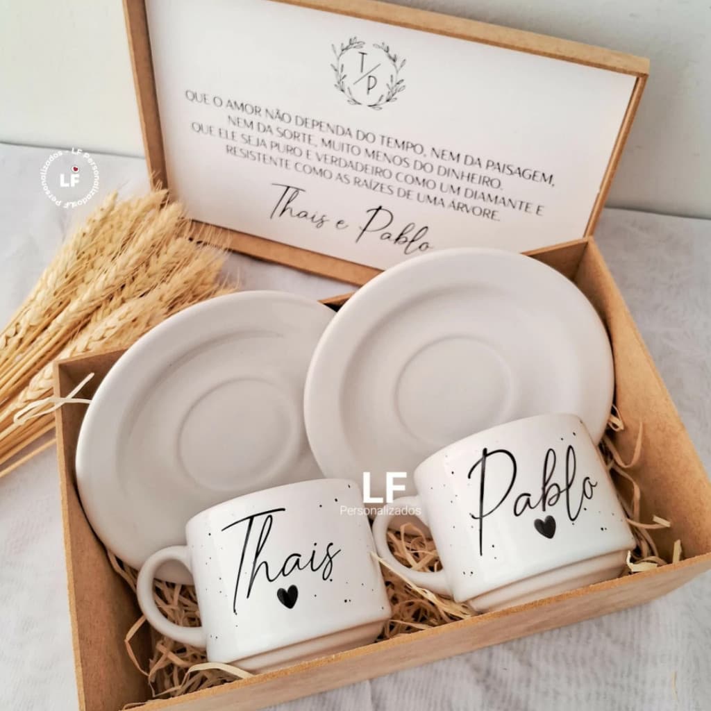 Kit Xícara Casal Personalizada + Caixa MDF