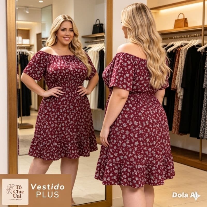 Vestido Feminino Plus Size Ciganinha Duna  Curto Ombro a Ombro
