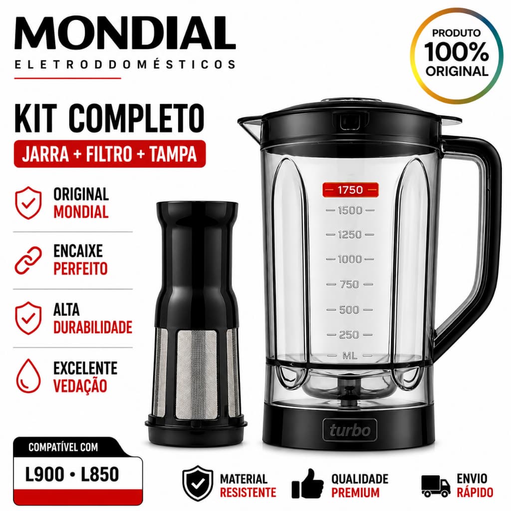 Jarra Copo Mondial L900 L850 Original Completa Tampa e Filtro Preto