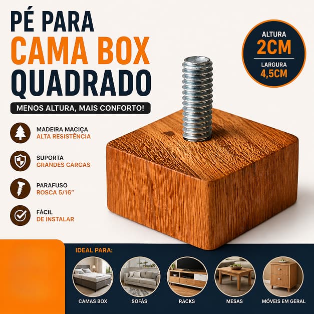 Kit Pé Para Cama Box 2cm Madeira Maciça Baixar Altura