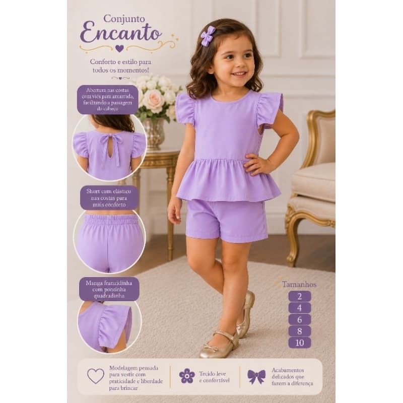 Conjunto infantil blogueirinha no alfaiataria estiloso elegante e confortável com  bordado no bolso do short