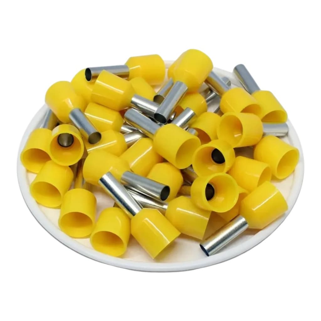 Terminal Tubular Ilhós 6mm Pré Isolado 6,0mm Amarelo pct 100pçs