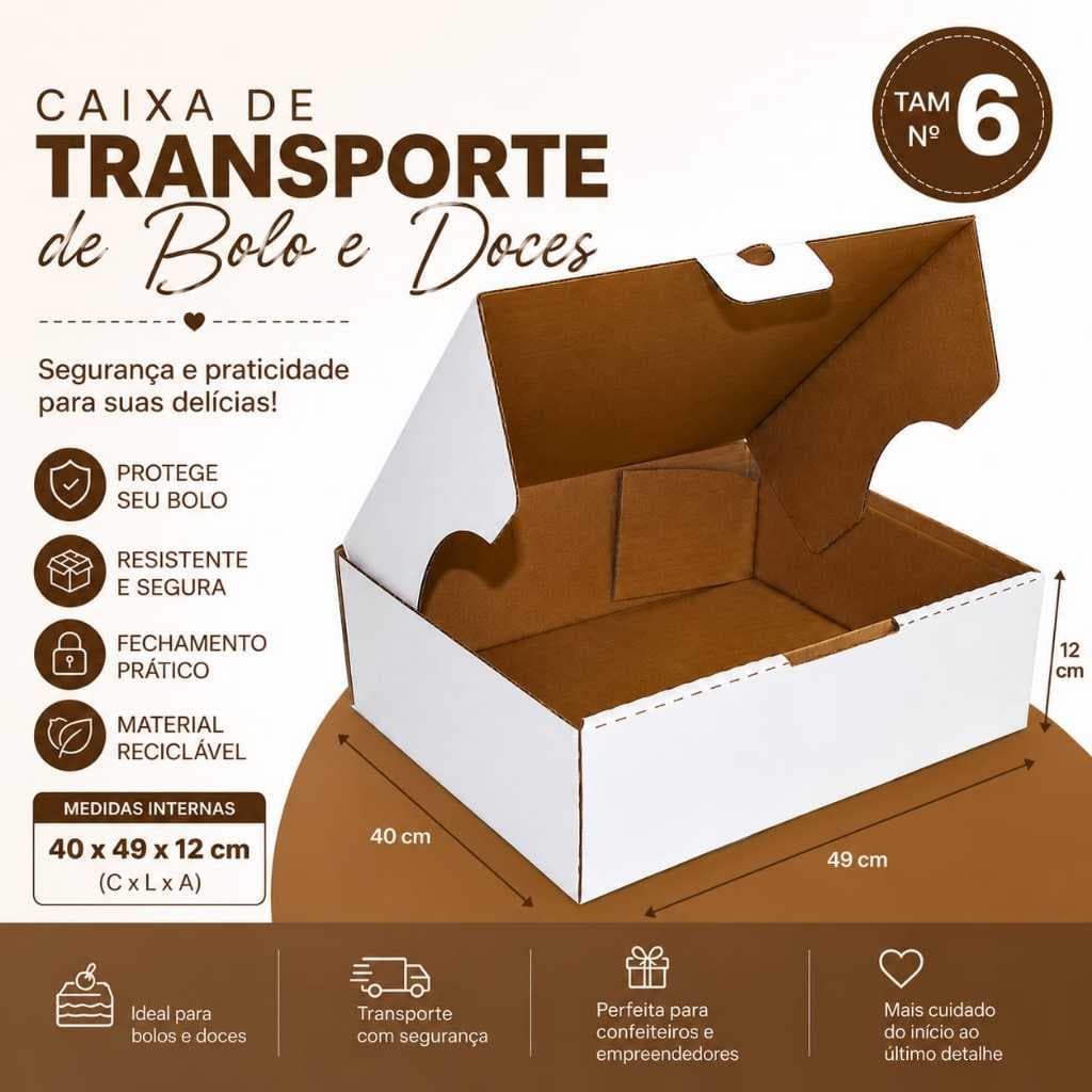 Caixas Bolos Nº6 Embalagem Caixa Branca Festa Torta Papelão Kit Transporte Montável para Viagem