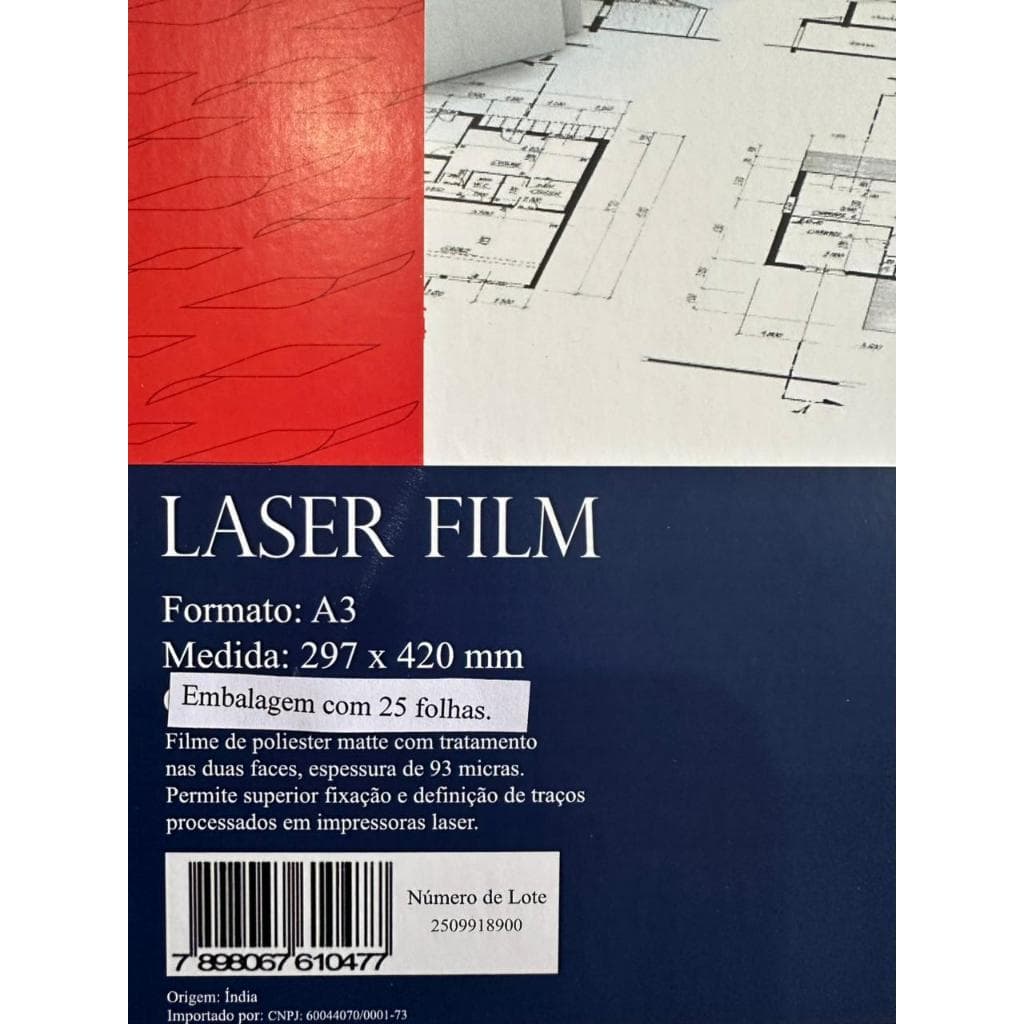 Laser Film Opaco A3 para Gráfica Serigrafia e Fotolito 93 Micras Embalagem com 25 folhas.