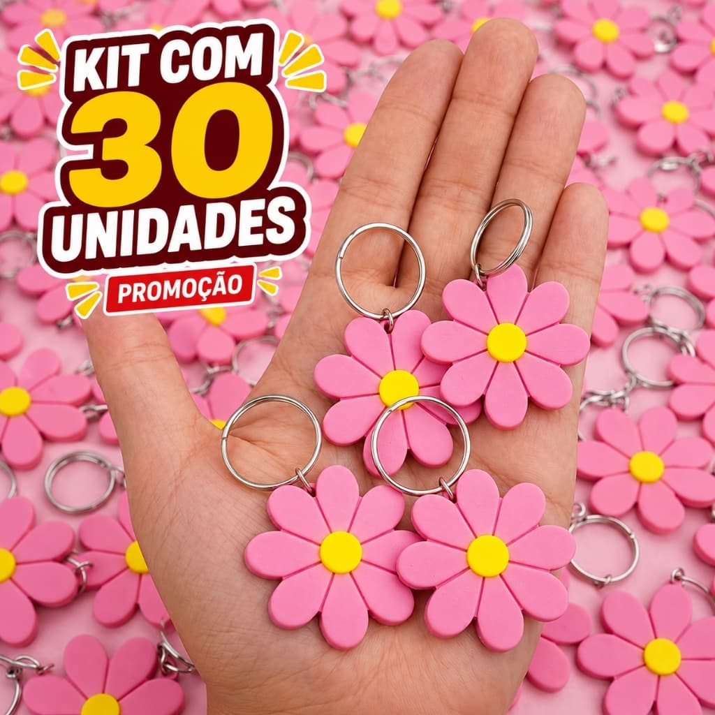Chaveiro Florzinha tipo margarida rosa e amarelo Lembrancinhas Mimos Aniversario Cha de Cozinha Presentes