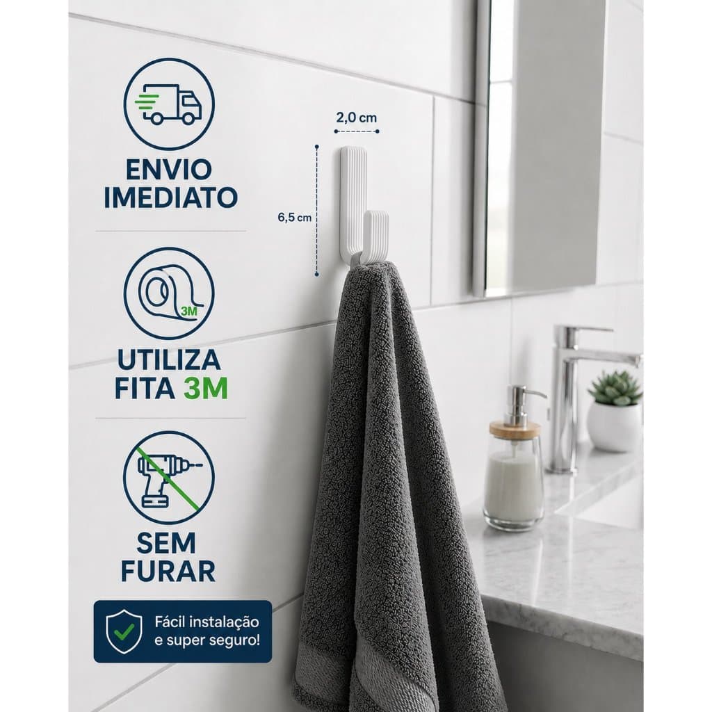 Gancho de Parede Adesivo Moderno para Toalhas – Cozinha e Banheiro (Sem Furos)
