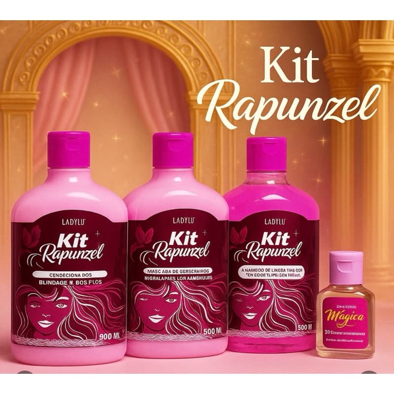 Kit Rapunzel Ladylu Crescimento Capilar Shampoo Máscara Condicionador + Misturinha Mágica