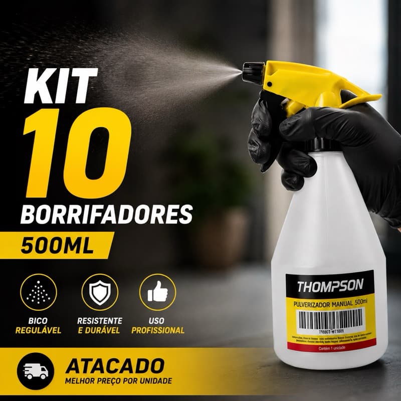 Kit 10 Borrifadores Spray 500ml Profissional Multiuso Pulverizador Resistente Limpeza Jardinagem Empresas Lava Jato