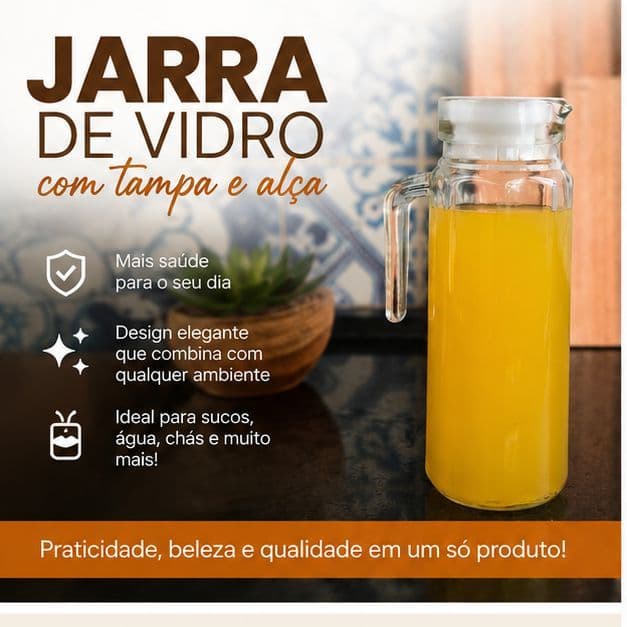 Jarra de Vidro 1L com tampa para agua, suco, leite, refrigerante e etc jarra resistente