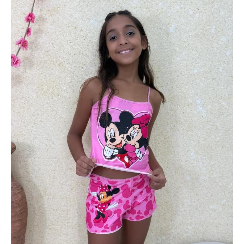 Pijama Infantil Juvenil Baby Doll Regata Suede + Short Estampado Moda Kds Conforto Para Dormir
