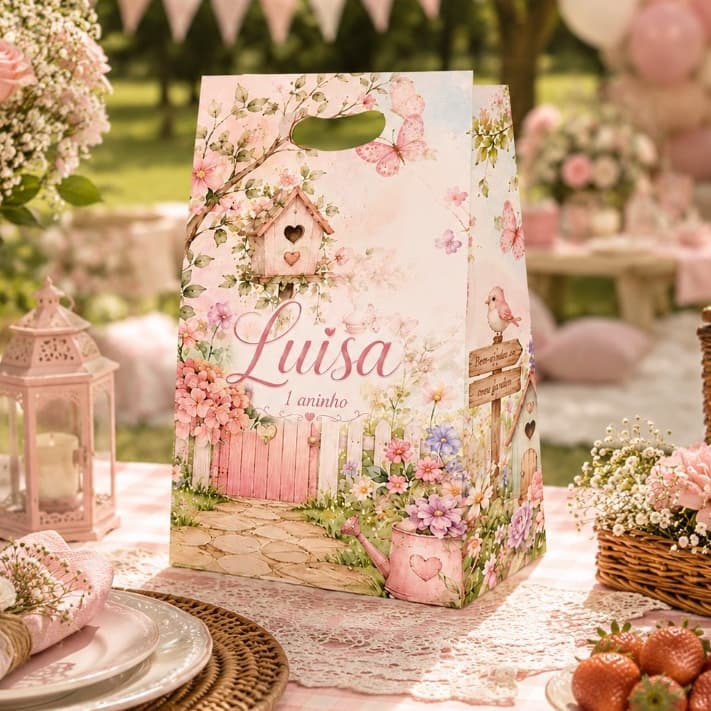 Sacolinhas Jardim Encantado Lembrancinha Personalizada - Festa Infantil Menina - Chá de bebê Piqueniques Mesversário