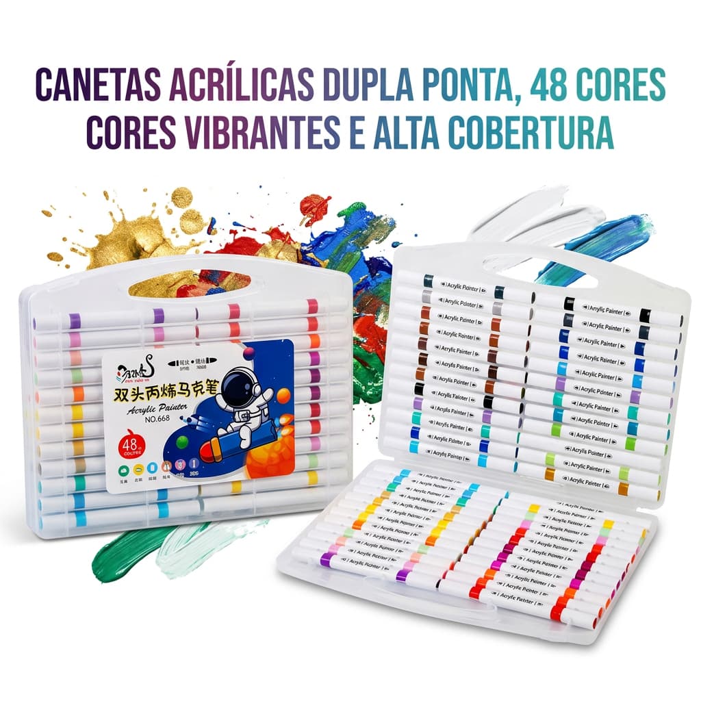 Marcador Tinta Acrilica Permanente A Prova de Agua Cor Vibrante Kit 36/48Cores