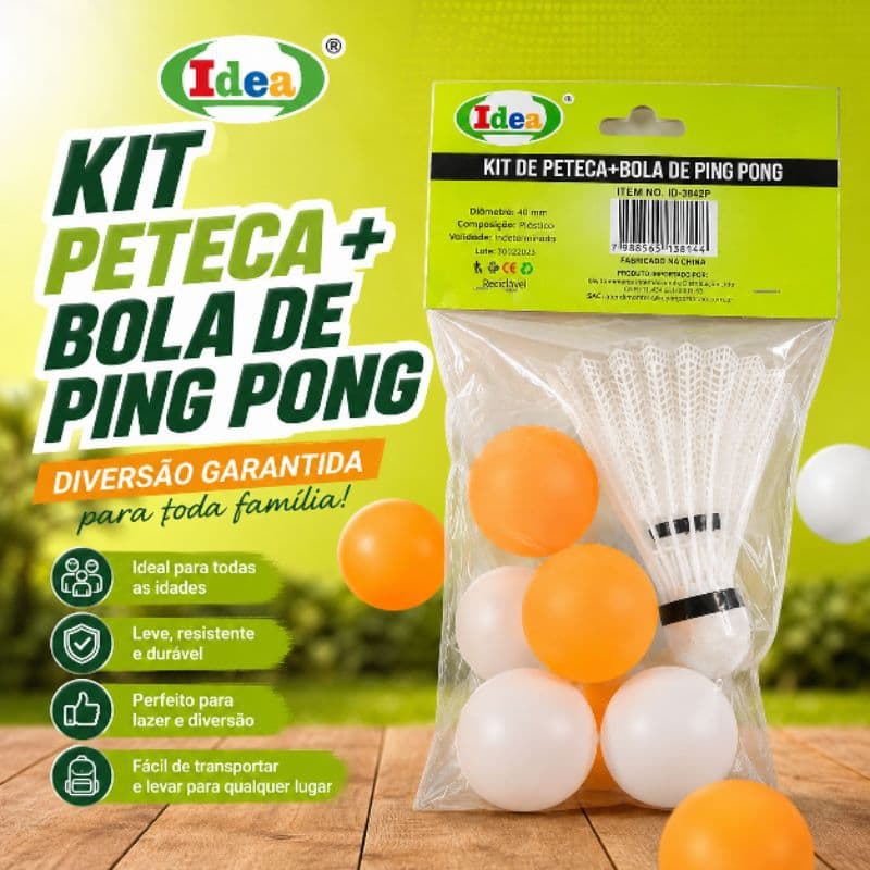 🎯 Kit Peteca + Bolinhas Ping Pong IdeaDiversão garantida para toda família! 😍