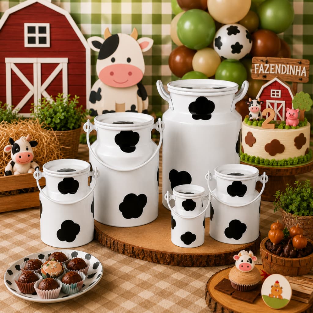 KIT 5 Leiteiras de Alumínio com Mancha Vaca 200ML, 500ML, 1L, 2L e 5L