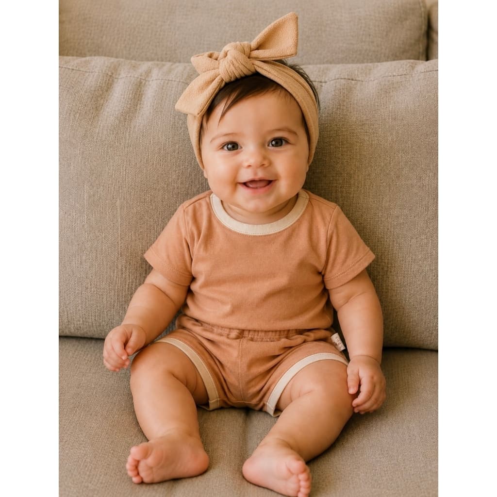 Conjunto de Bebê Comfy Canela + Faixa de Cabelo  Exclusivo Cotton Premium