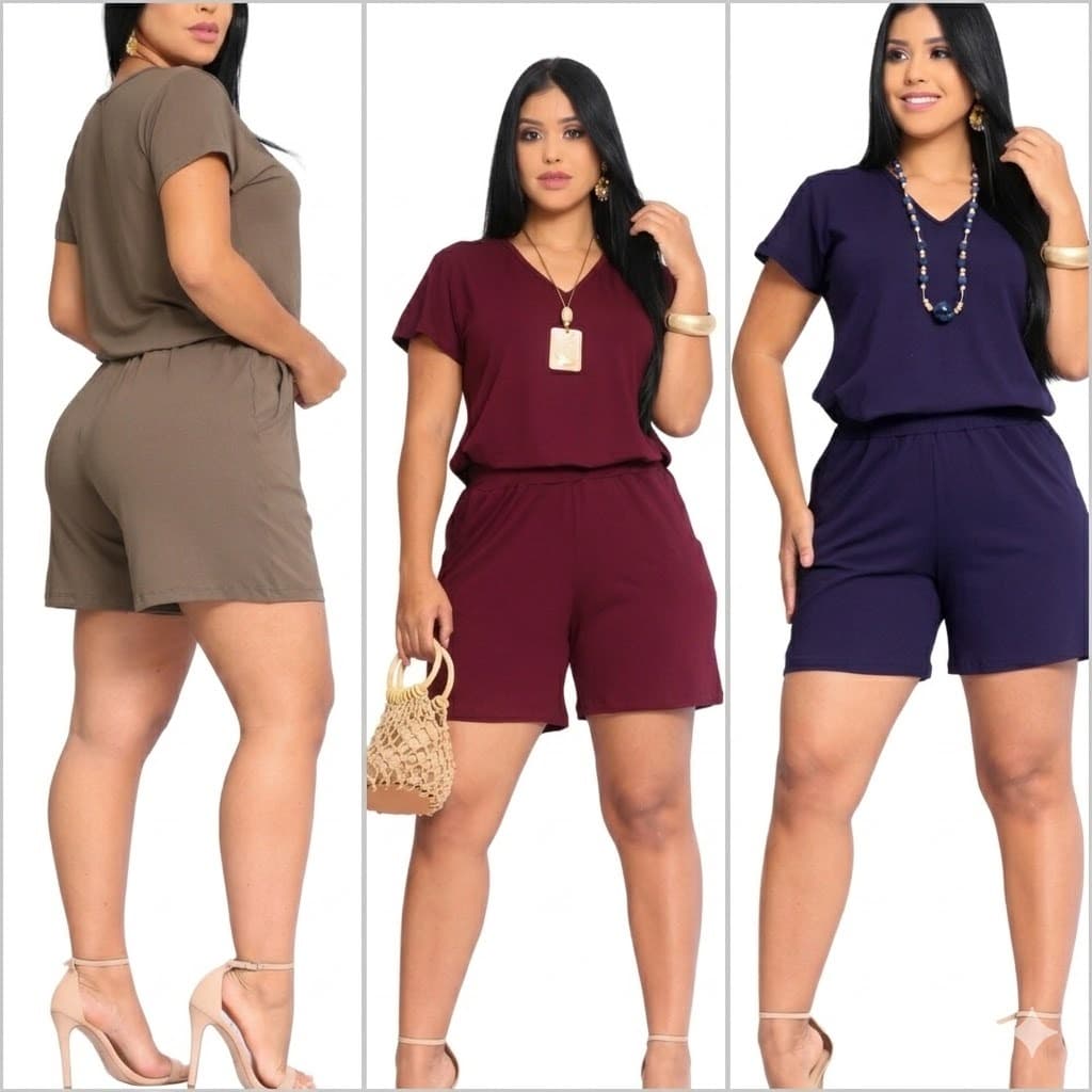 Conjunto Shorts moda feminina casual confortável moderno elegante estiloso leve elástico na cintura prático dia a dia