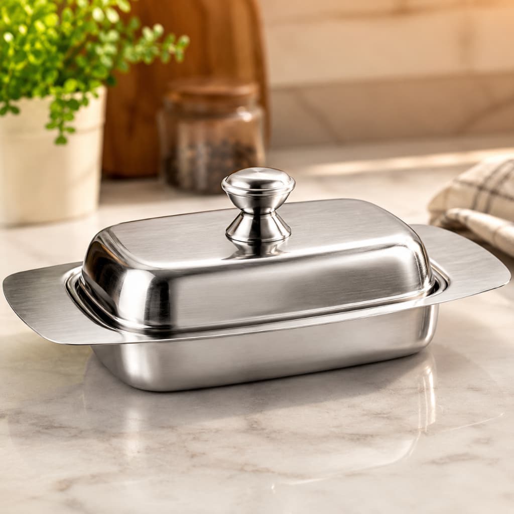 Manteigueira Inox Com Tampa Conserva Geladeira Luxo Reforçada