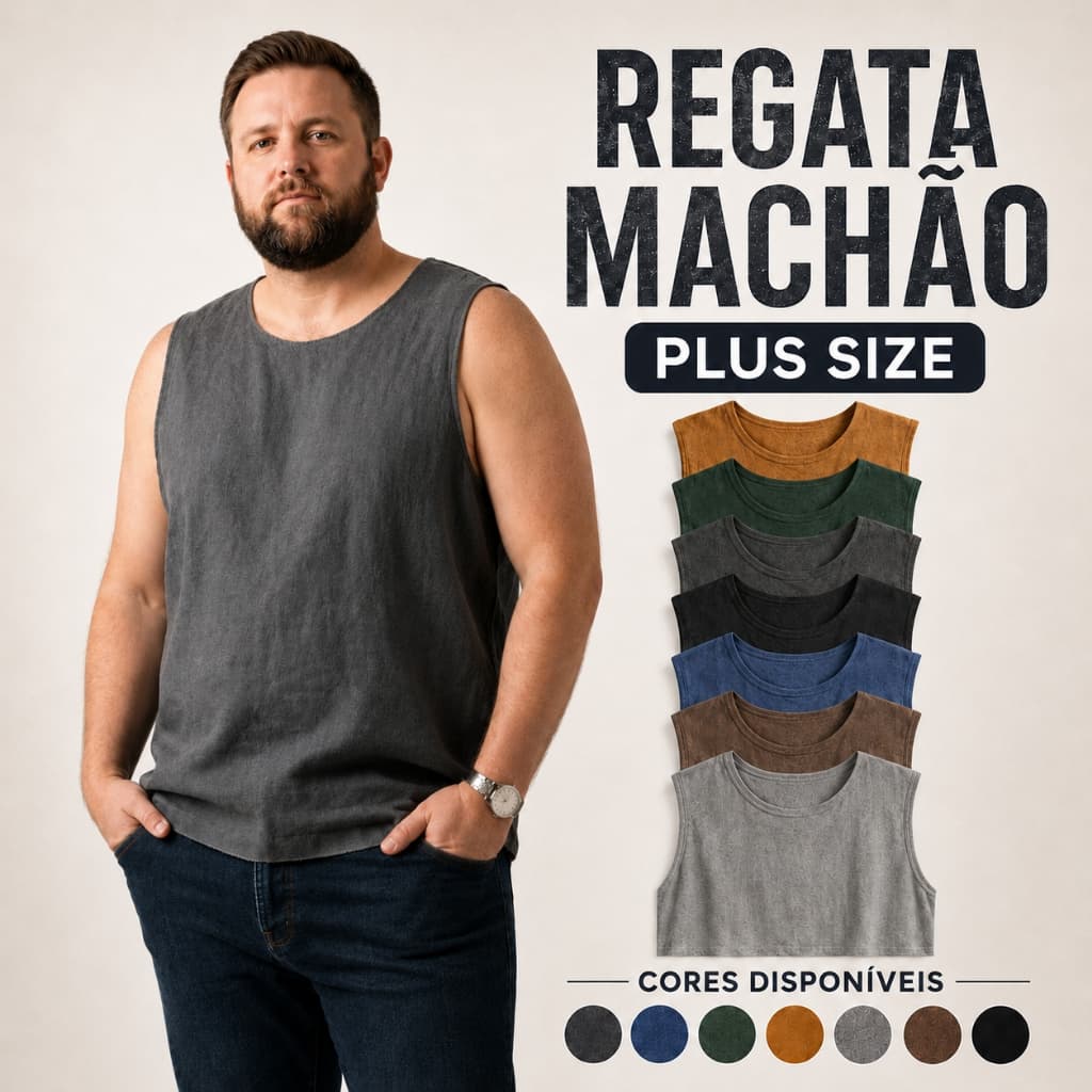 Regata Machão Plus Size Masculina G1-G2-G3 | Lisa | Estonada | 100% Algodão | Stonewear