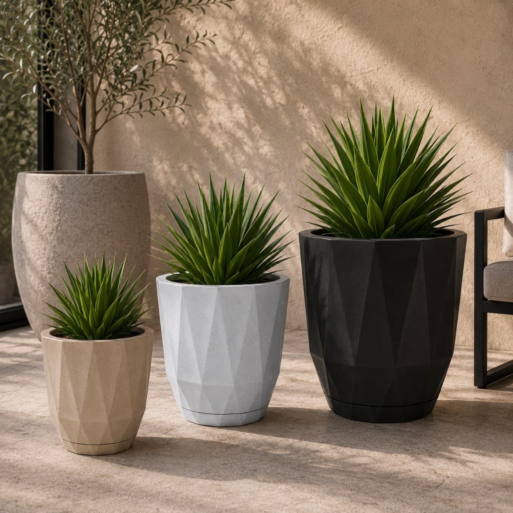 Kit Jogo 3 Vasos de Plantas Flores Decoração Sala Jardim Redondo Tóquio PP P M com Prato