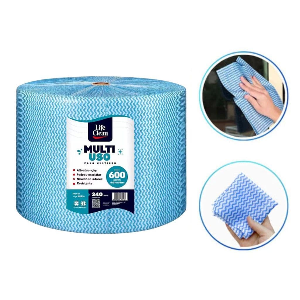 Pano Multiuso Tipo Perfex Life Clean Azul Microfibra Limpeza Rolo com 600 Unidades 20x40cm Rolo 240m