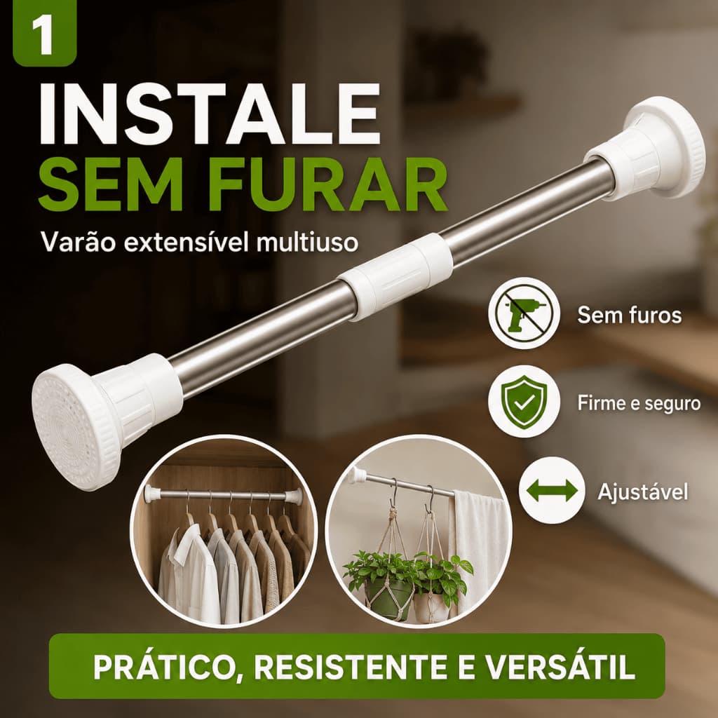 Bastão Tubo Varão Extensível Cortina Box Banheiro Provador Porta Universal Ajustável