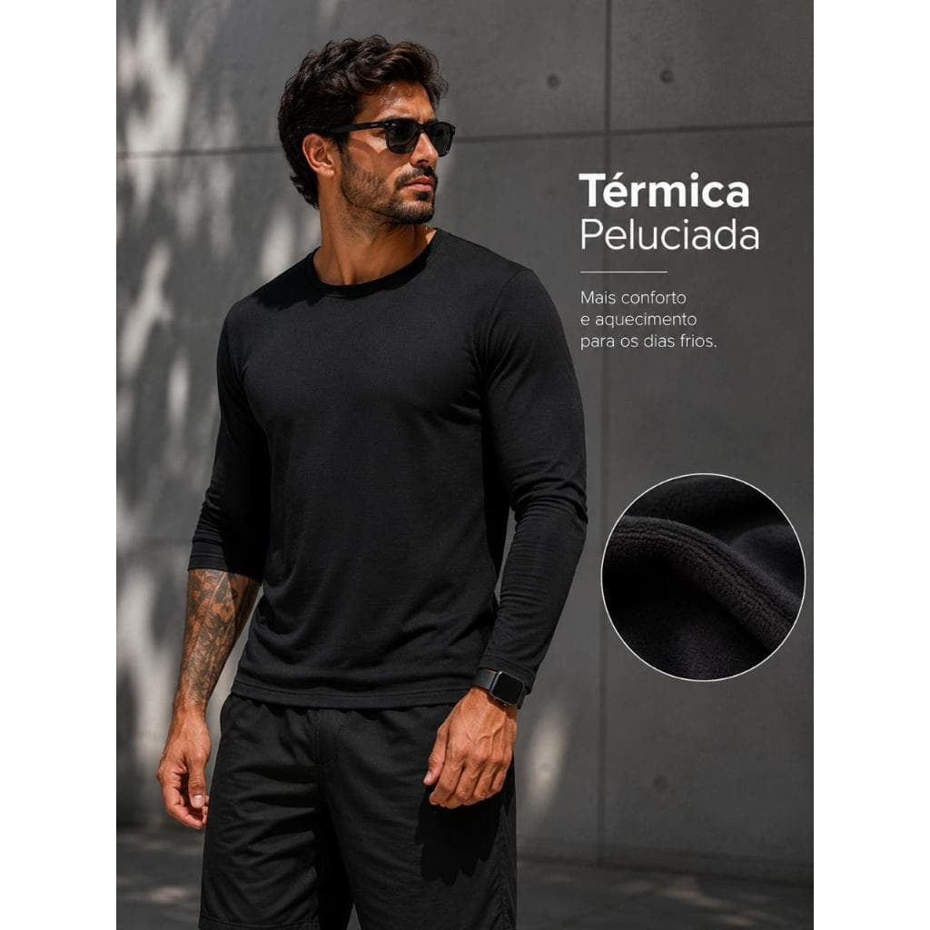 Camisa Térmica Masculina Peluciada Manga Longa Segunda Pele Blusa Frio