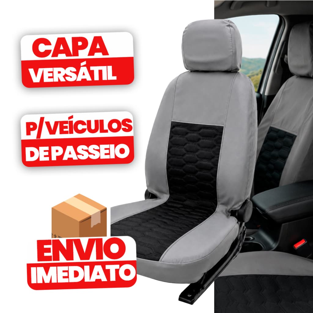 Capa Banco Carro Couro Courvin Universal Cinza Preto Costura Premium Impermeável Proteção