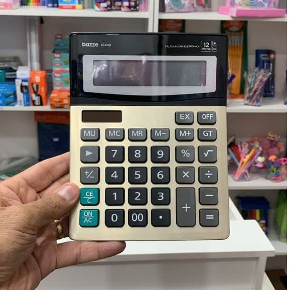 Calculadora Mesa Eletrônica Plástico B3440 Bazze 12 Dígitos Energia Solar Bateria Grande Escritório