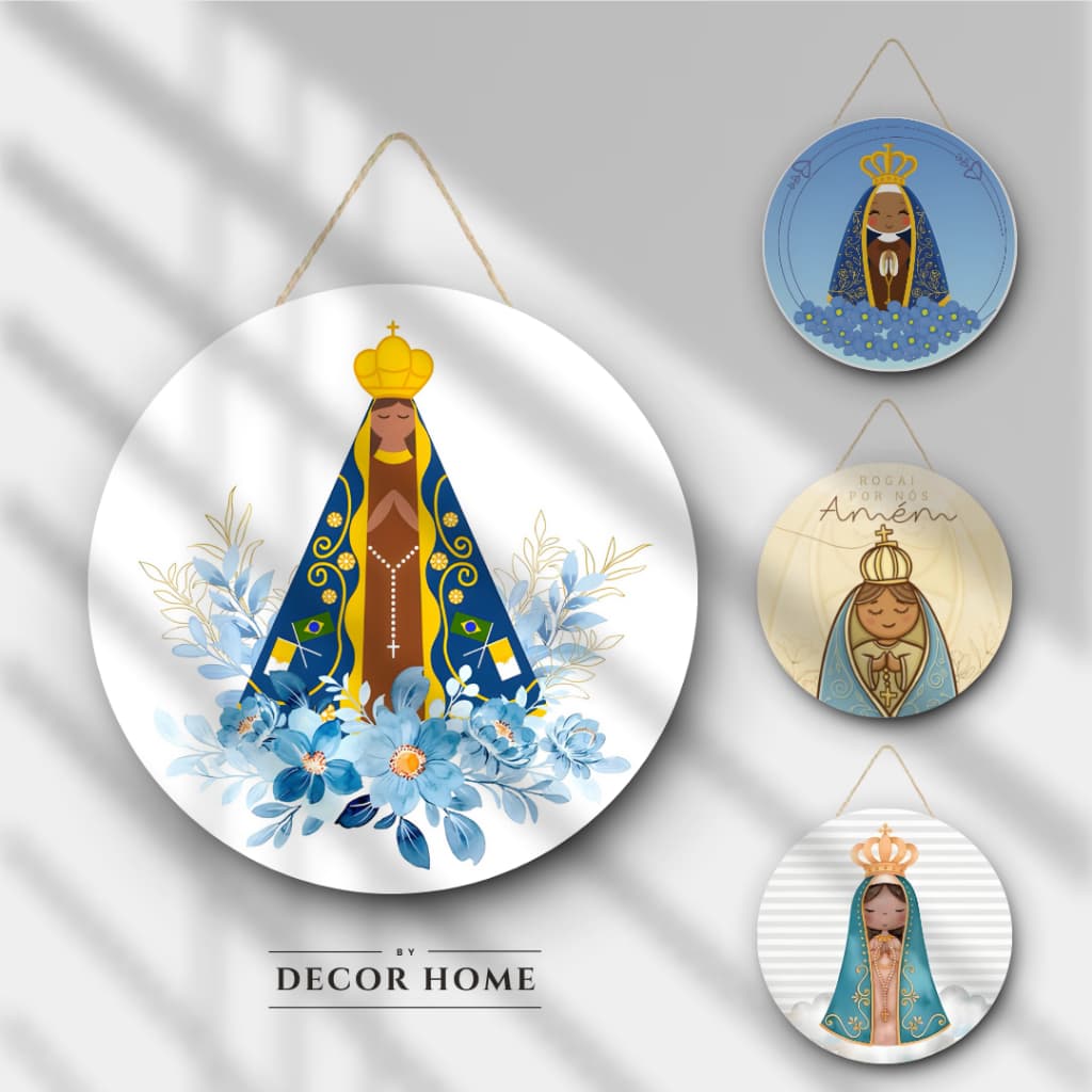 Quadros Redondo Decorativos Maria Nossa senhora Decoração de Casa Quarto Sala Cozinha Religiosa MDF