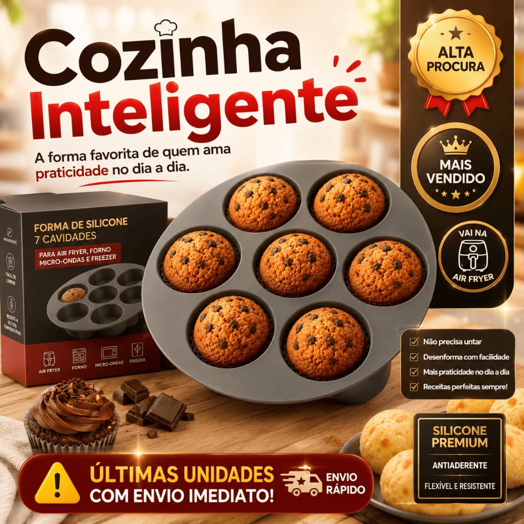 Forma Assadeira Silicone Airfryer Cupcake 7 Cavidades Forminha Antiaderente Sortida