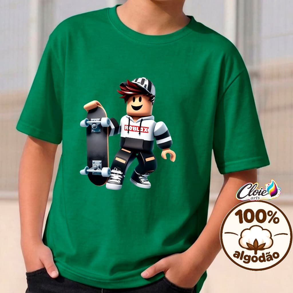 Camiseta Infantl 100% Algodão Roblox  Skate Estilo Gamer Jogos Popular Com Visual Moderno  Ideal Para Passeio Dia a Dia.