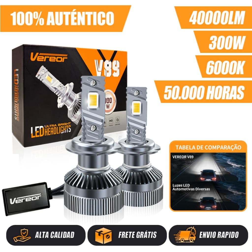 Lâmpada LED V89 Farol de Carro 300W 40000LM 6000K H1 H3 H4 H7 H11 9005 9006 9V-16V Brilhante