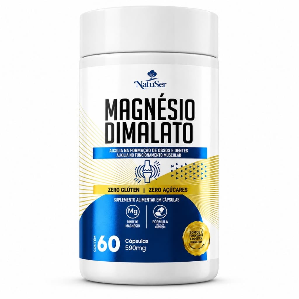 Magnésio Dimalato Natuser 590mg 60 Cápsulas Original Suplemento Alimentar Natural