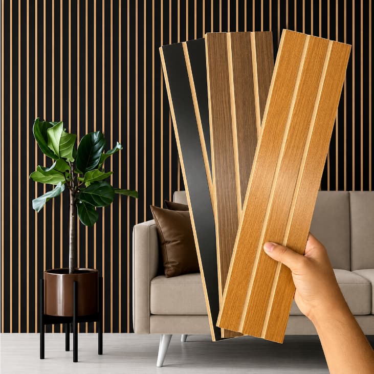Kit Painel Ripado MDF 45x11 cm Placas Decorativas Revestimento de Parede Moderno Com Dupla face