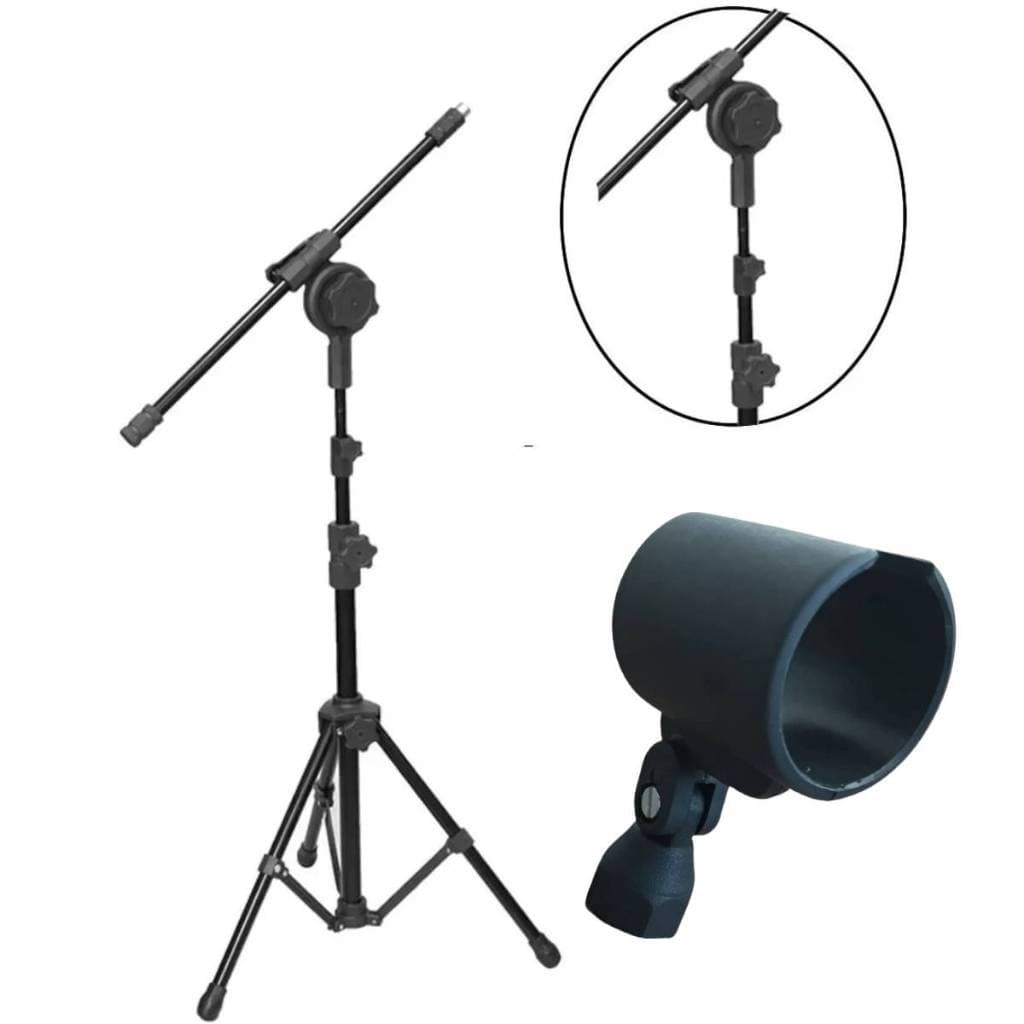 Suporte Pedestal Estante Partitura Tripé Para Microfone Girafa 2 Estagio + Cachimbo