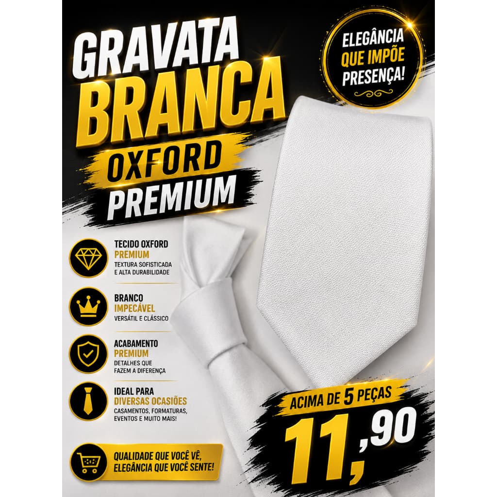 Gravata masculina Branca  fosca R11,90 acima de 4 unidades - Verificar na página da loja!