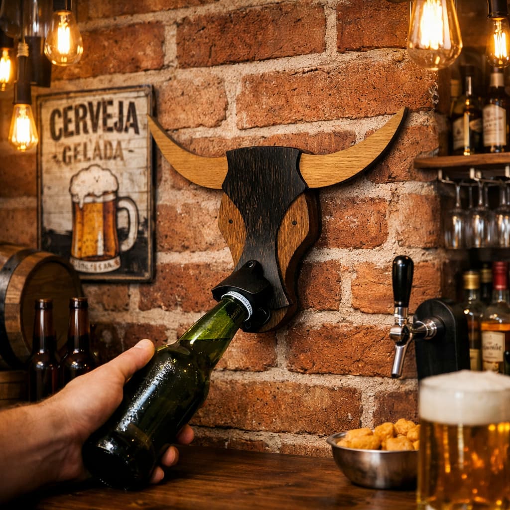 Abridor de Garrafa Formato de Boi Em MDF Decoração Rústica para Bar