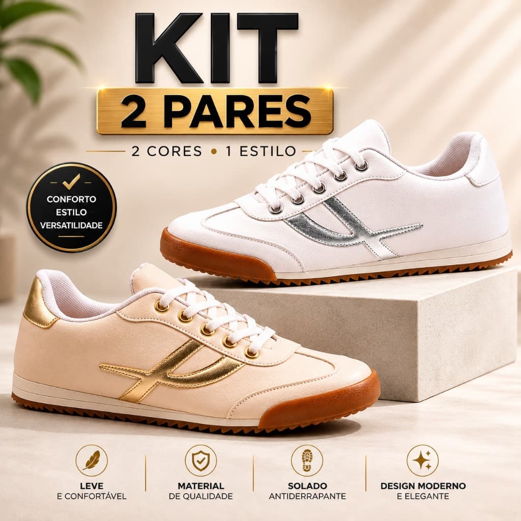 KIT 2 PARES - Tênis Casual Feminino Confortável Moda Feminina Lançamento | Leve Mais por Menos