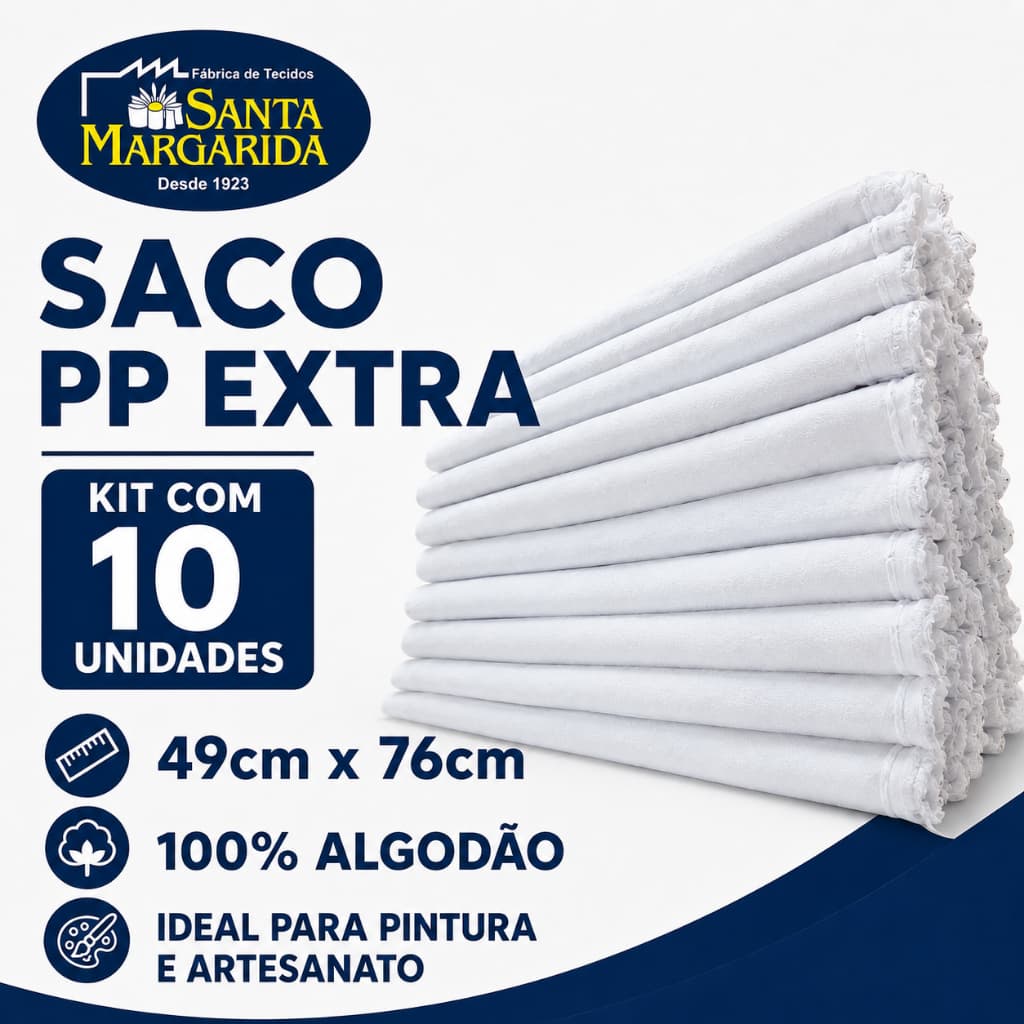 10 Un Saco Santa Margarida PP Extra 49cm x 76cm Pano Liso Costurado 100% Algodão Pintura Artesanato